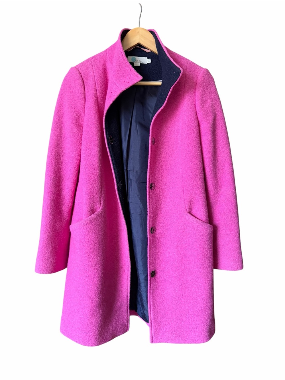 Boden Bright Pink Wool Blend Stand Collar Mid-Length Coat Size 2P